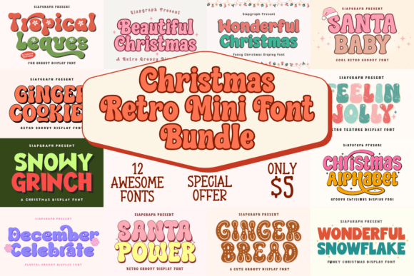 Christmas Retro Mini Bundle: 12 Groovy Holiday Fonts